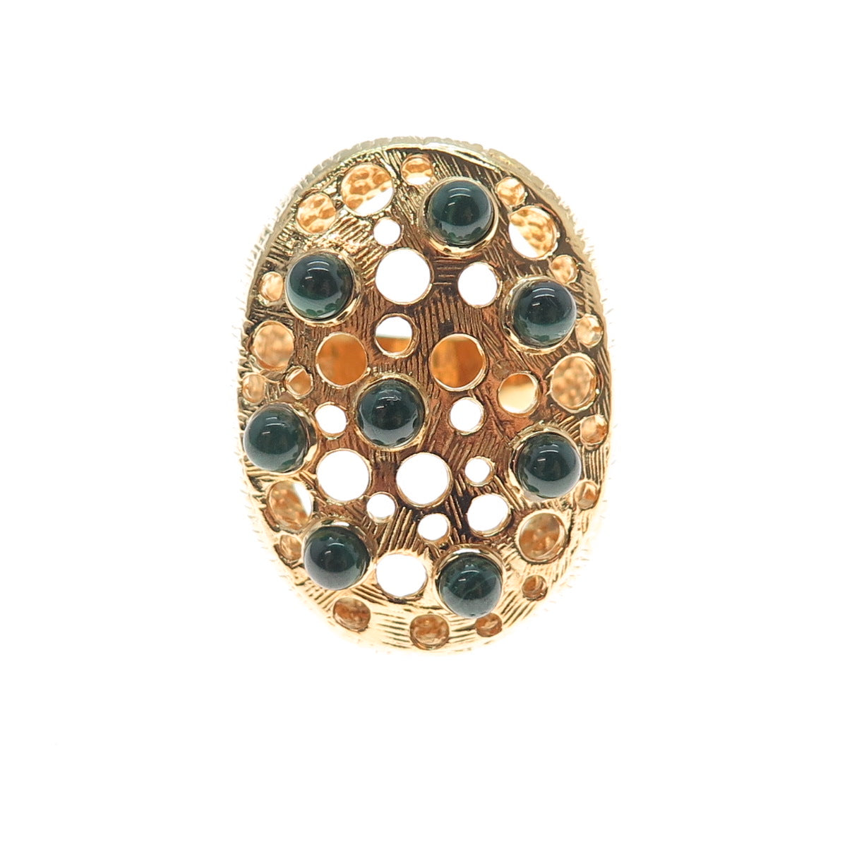 925 Sterling Silver Gold Plated Vintage Real Malachite Modernist Ring Size 8