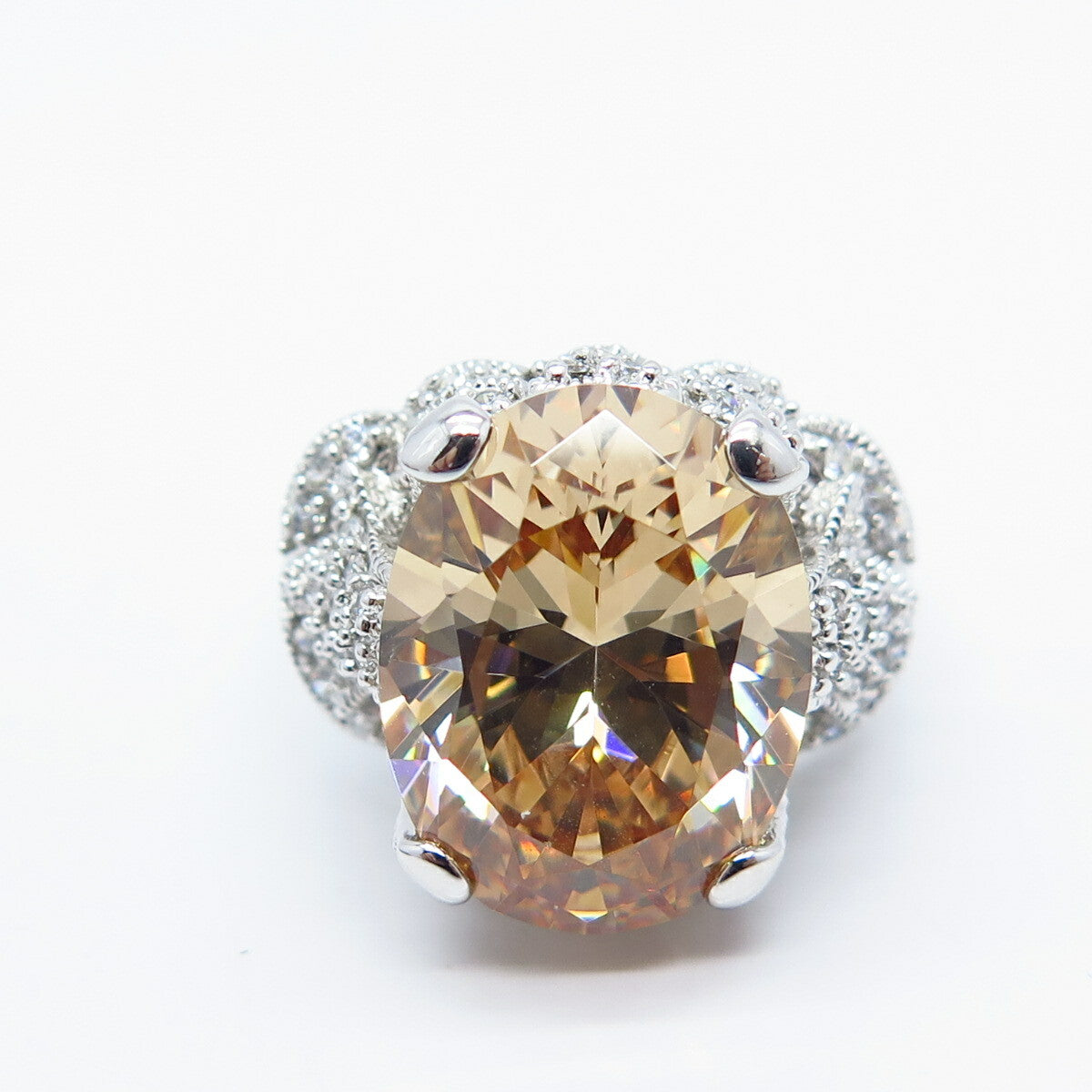 925 Sterling Silver J. Esposito White & Citrine-Tone C Z Ring Size 6.75
