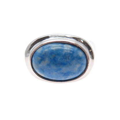 925 Sterling Silver Vintage Real Lapis Lazuli Modernist Ring Size 8