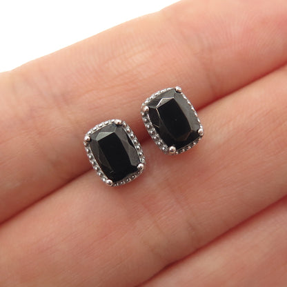 925 Sterling Silver Real Radiant-Cut Hematite Stud Earrings