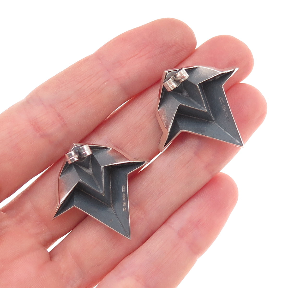 Soo Milner 925 Sterling Silver Birmingham Modernist Oxidized Earrings