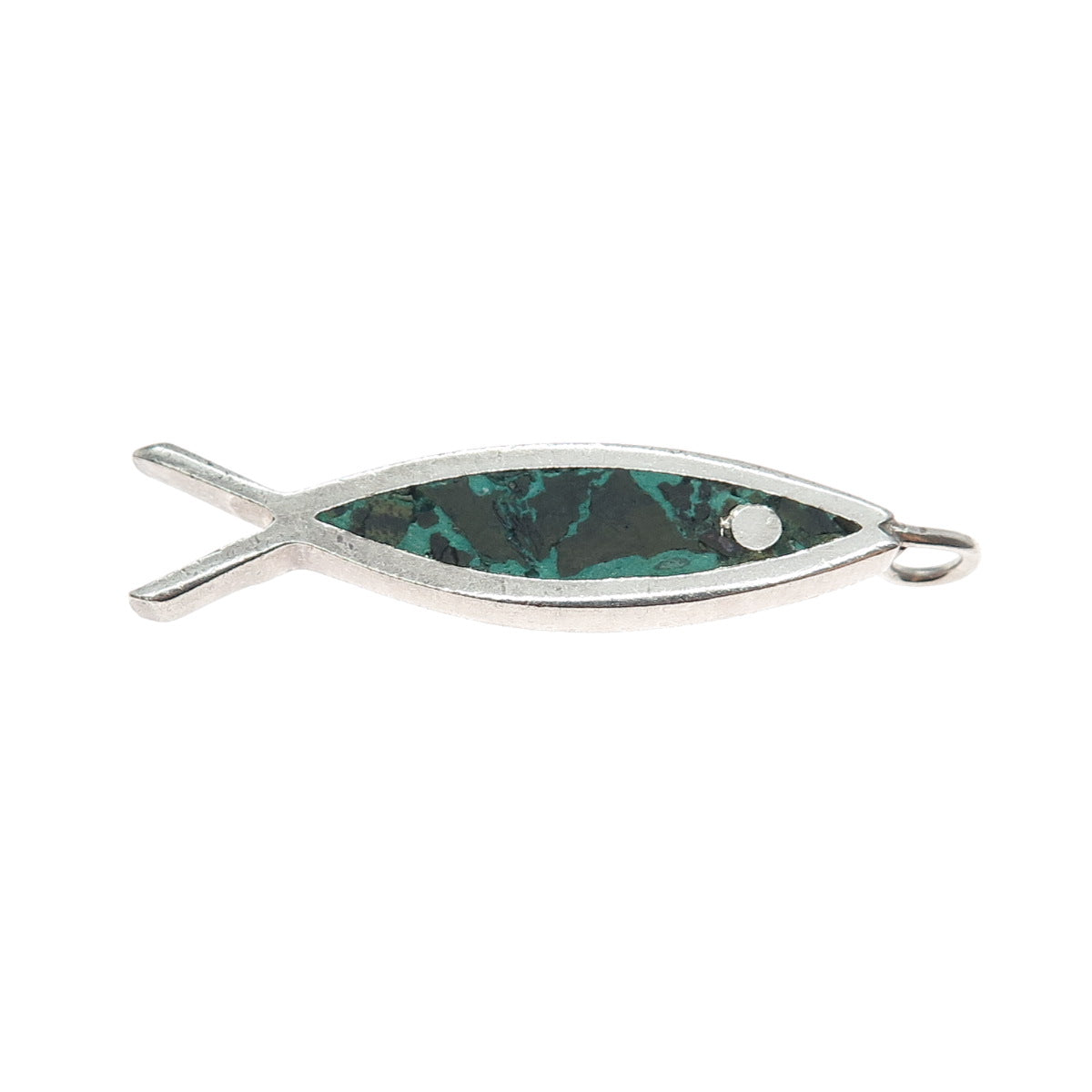 ORVELO 925 Sterling Silver Vintage Mexico Real Azurite Modernist Fish Pendant
