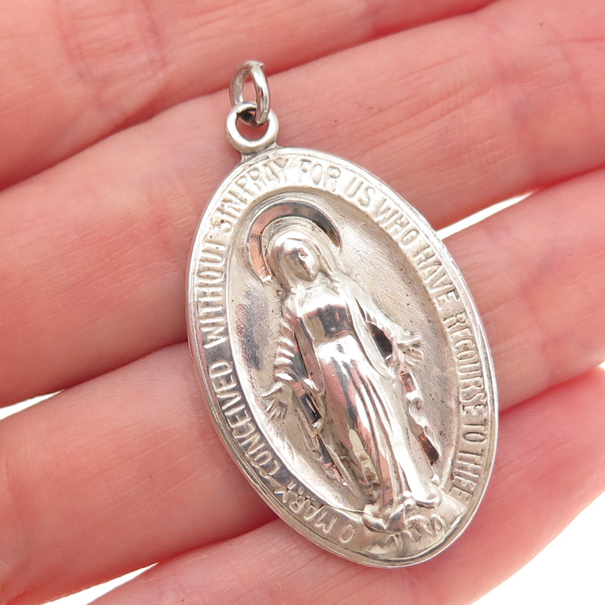 925 Sterling Silver Vintage St. Mary Miraculous Religious Charm Pendant