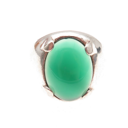 925 Sterling Silver Vintage Real Green Onyx Oxidized Ring Size 11.5