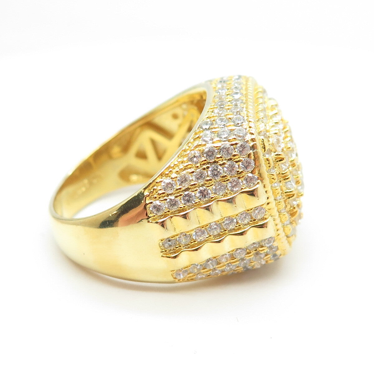 925 Sterling Silver Gold Plated Pave C Z Domed Ring Size 10.75