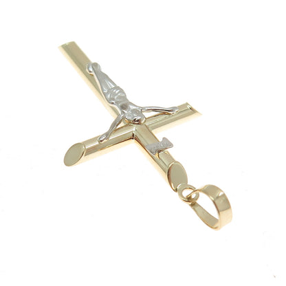 14K Yellow & White Gold Crucifix Cross Religious Charm Pendant