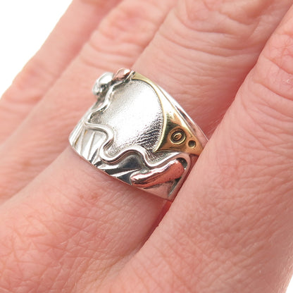 Alfred Joe Navajo Old Pawn Sterling Silver 3-Tone Vintage Tribal Ring Size 9.5