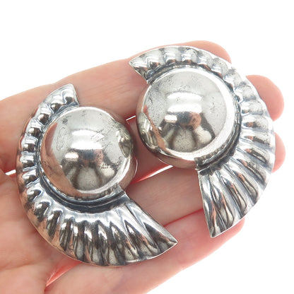 925 Sterling Silver Vintage Mexico Modernist Oxidized Clip On Earrings