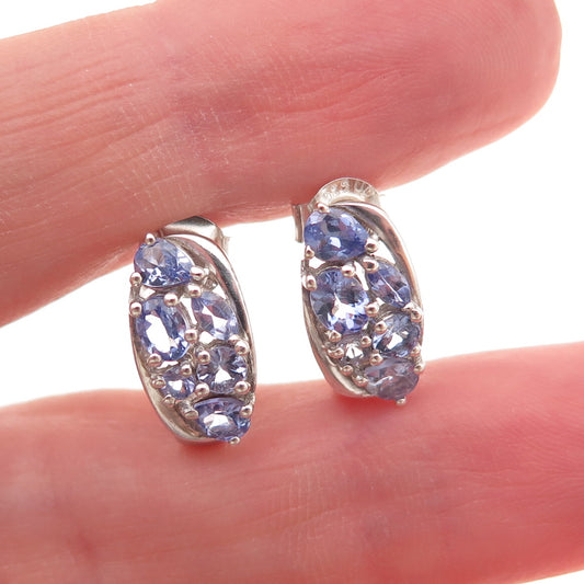 Chuck Clemency 925 Sterling Silver Real Multi-Cut Tanzanite Cluster Earrings