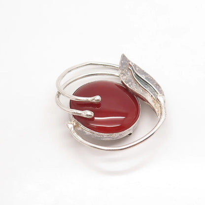 925 Sterling Silver Vintage Real Carnelian Gemstone Modernist Pin Brooch