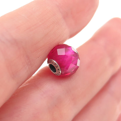 Pandora 925 Sterling Silver Lab-Created Ruby Essence Happiness Slide Bead Charm