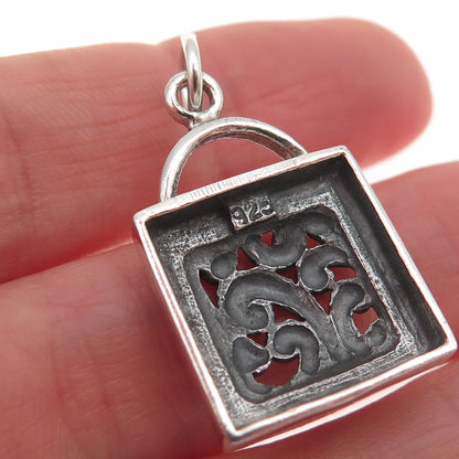925 Sterling Silver Vintage Floral Oxidized Charm Pendant