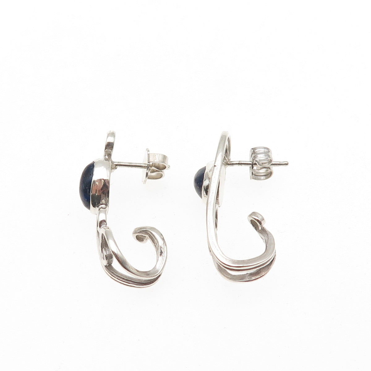 925 Sterling Silver Vintage Real Sodalite Modernist Ornate Claw Earrings