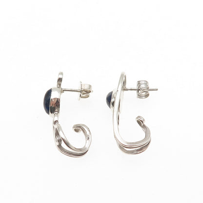 925 Sterling Silver Vintage Real Sodalite Modernist Ornate Claw Earrings