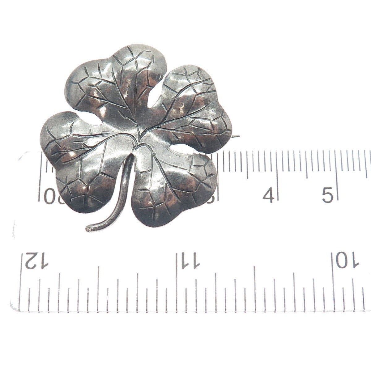 J. SVIN 925 Sterling Silver Antique Clover for Good Luck Oxidized Pin Brooch