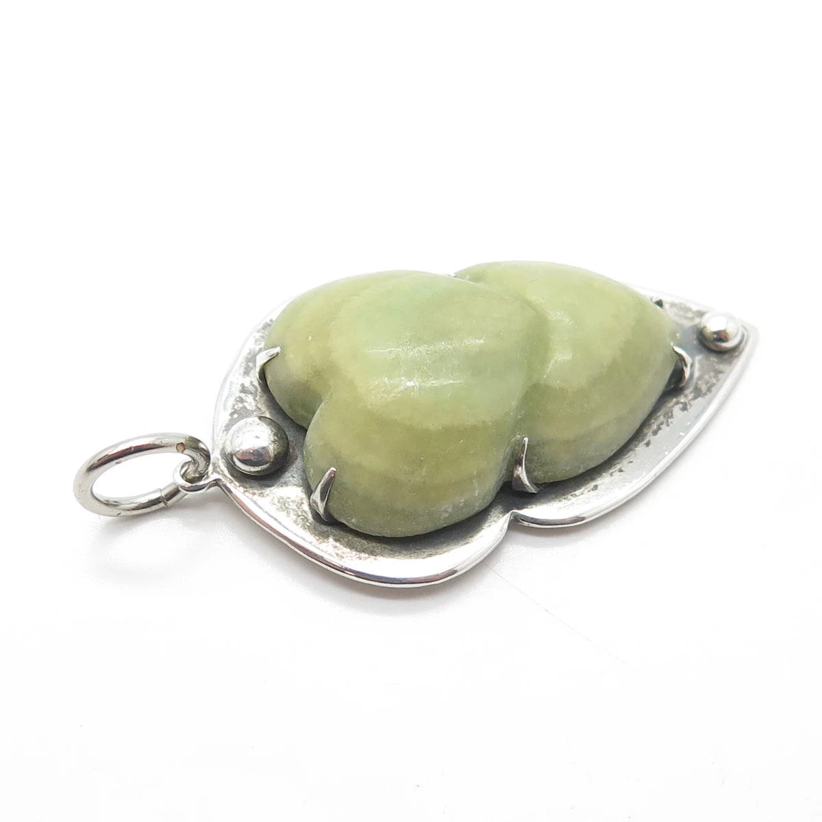 925 Sterling Silver Vintage Real Pear-Cut Shaped Jade Gem Pear Pendant