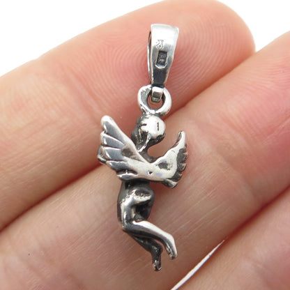 925 Sterling Silver Vintage Poland Cherub Oxidized Minimalist 3D Charm Pendant