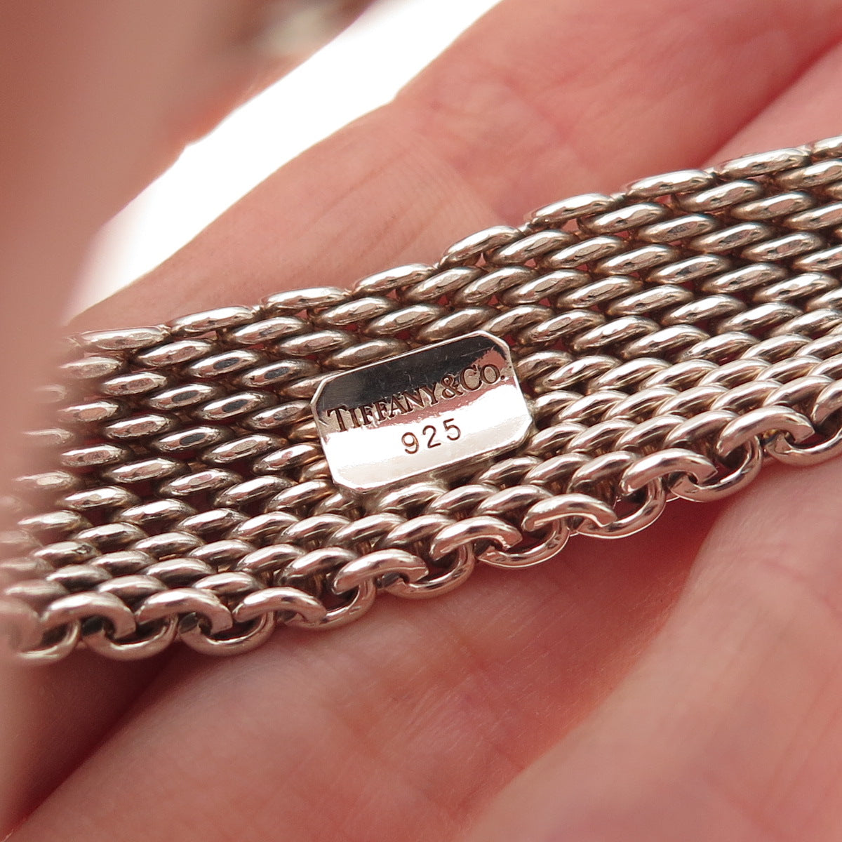 Tiffany & Co. 925 Sterling Silver Vintage Somerset Mesh Bracelet 7.75"