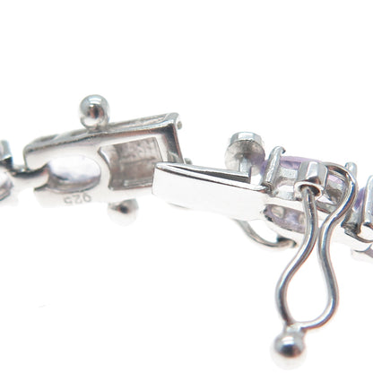 925 Sterling Silver Real Graduated Oval-Cut Amethyst Tennis Link Bracelet 7.5"