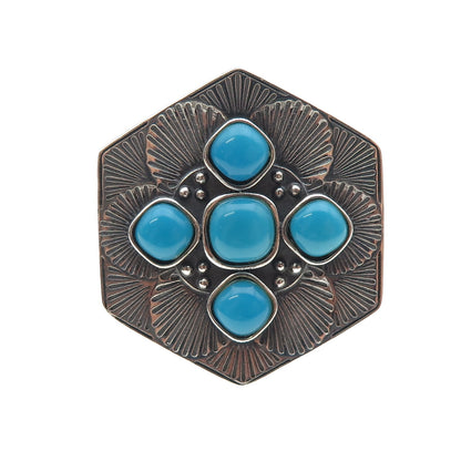 FD Felicia Design Sterling Silver Vintage Real Turquoise Oxidized Ring Size 9.25