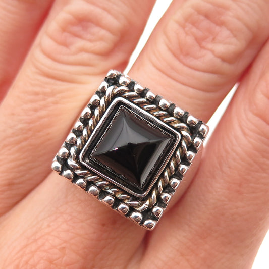 Milor 925 Sterling Silver Vintage Italy Real Black Onyx Oxidized Ring Size 7