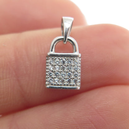 HAN 925 Sterling Silver Round-Cut C Z Lock Minimalist Charm Pendant