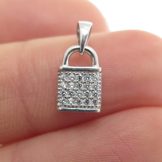 HAN 925 Sterling Silver Round-Cut C Z Lock Minimalist Charm Pendant