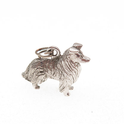 925 Sterling Silver Vintage Border Collie Dog 3D Mini Charm Pendant