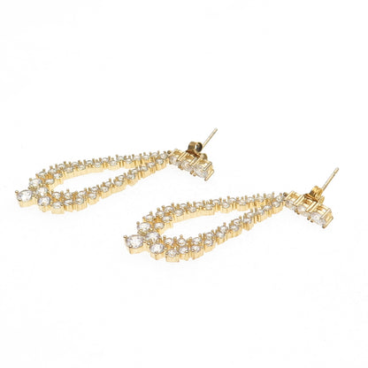 925 Sterling Silver Gold Plated Round-Cut C Z Teardrop Dangle Earrings