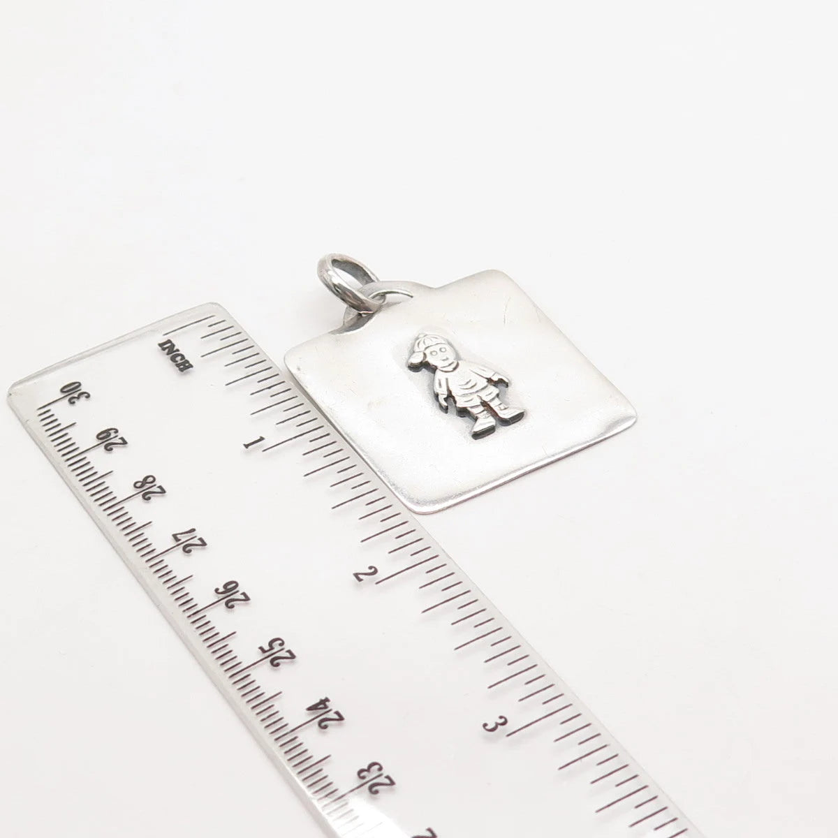 925 Sterling Silver Vintage Boy Square Pendant