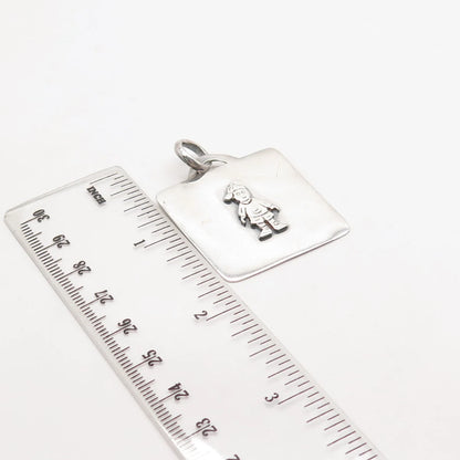 925 Sterling Silver Vintage Boy Square Pendant