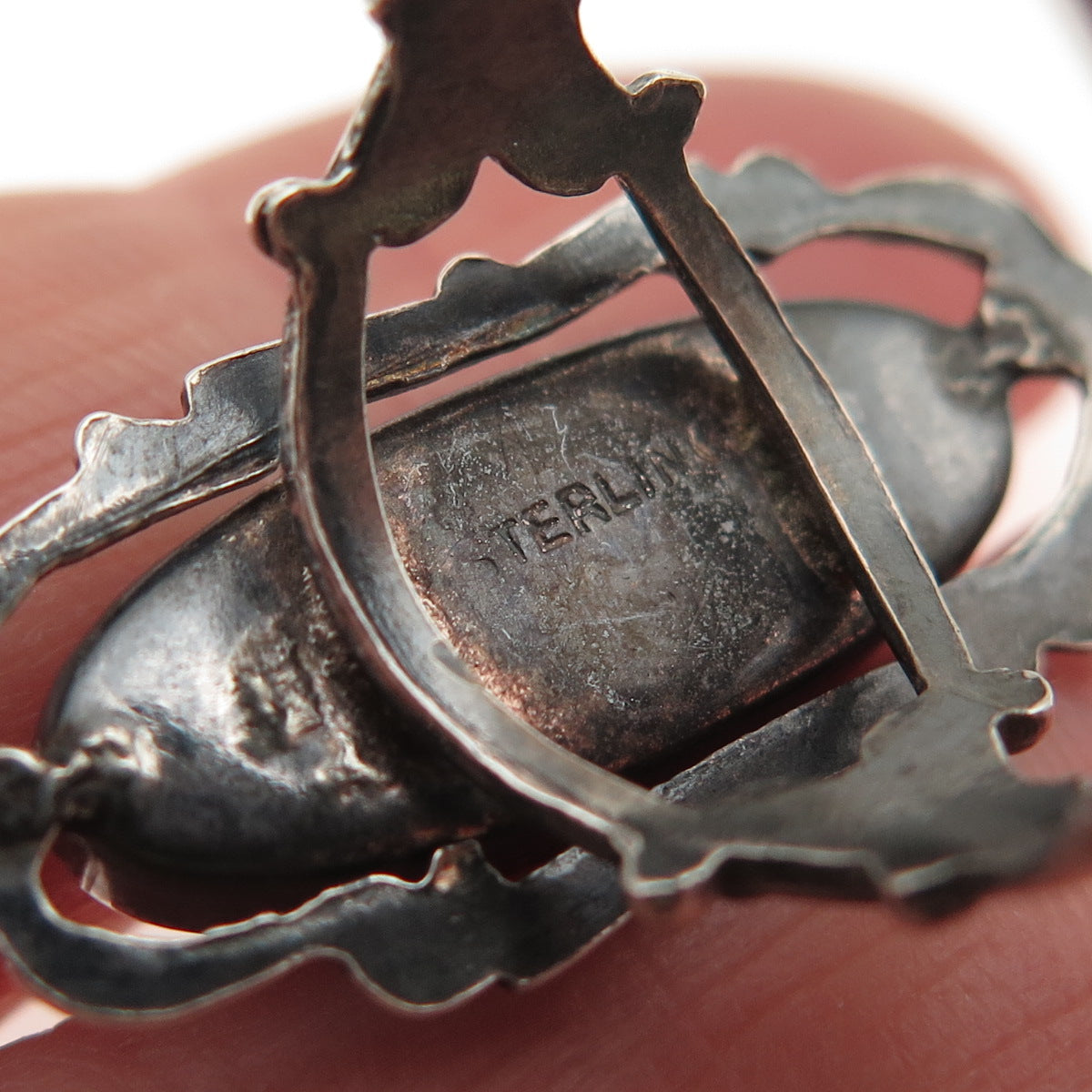 925 Sterling Silver Antique Art Deco Real Blister Pearl Oxidized Ring Size 6.75