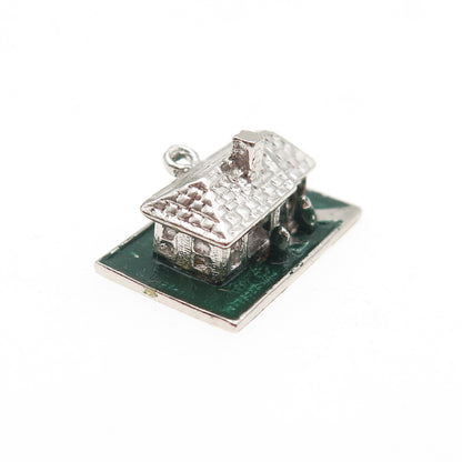 925 Sterling Silver Vintage Enamel House 3D Mini Charm Pendant