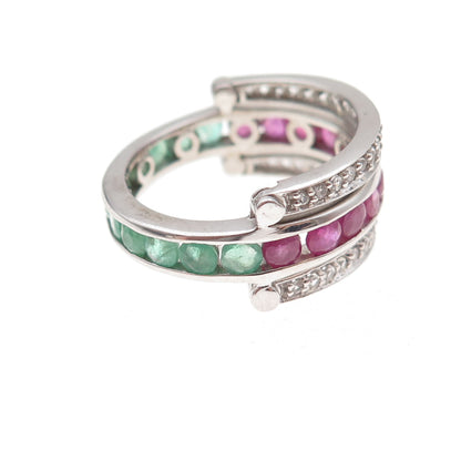 Chuck Clemency 925 Sterling Real Ruby Topaz Emerald Rotating Band Ring Size 7.5