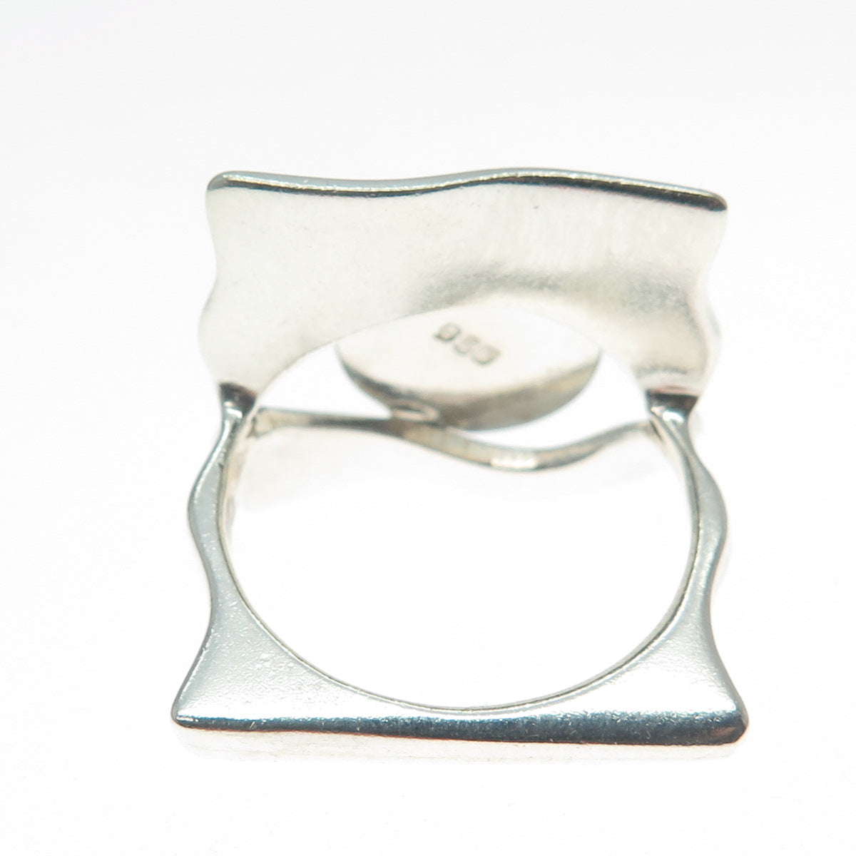 950 Silver Vintage Real Rose Quartz Modernist Square Ring Size 5.25