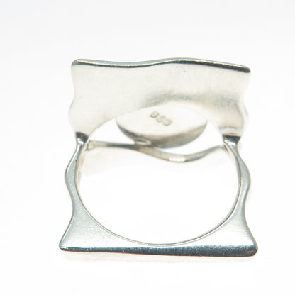 950 Silver Vintage Real Rose Quartz Modernist Square Ring Size 5.25
