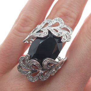 CHUCK CLEMENCY 925 Sterling Silver Real Black Spinel White Topaz Ring Size 7.25