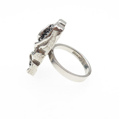 925 Sterling Silver Vintage Modernist Oxidized Ring Size 6