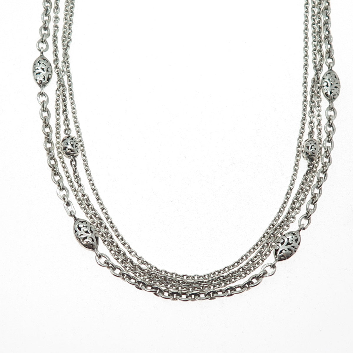 LOIS HILL Sterling Silver Vintage 4-Strand Station Multi-Chain Necklace 16-18"