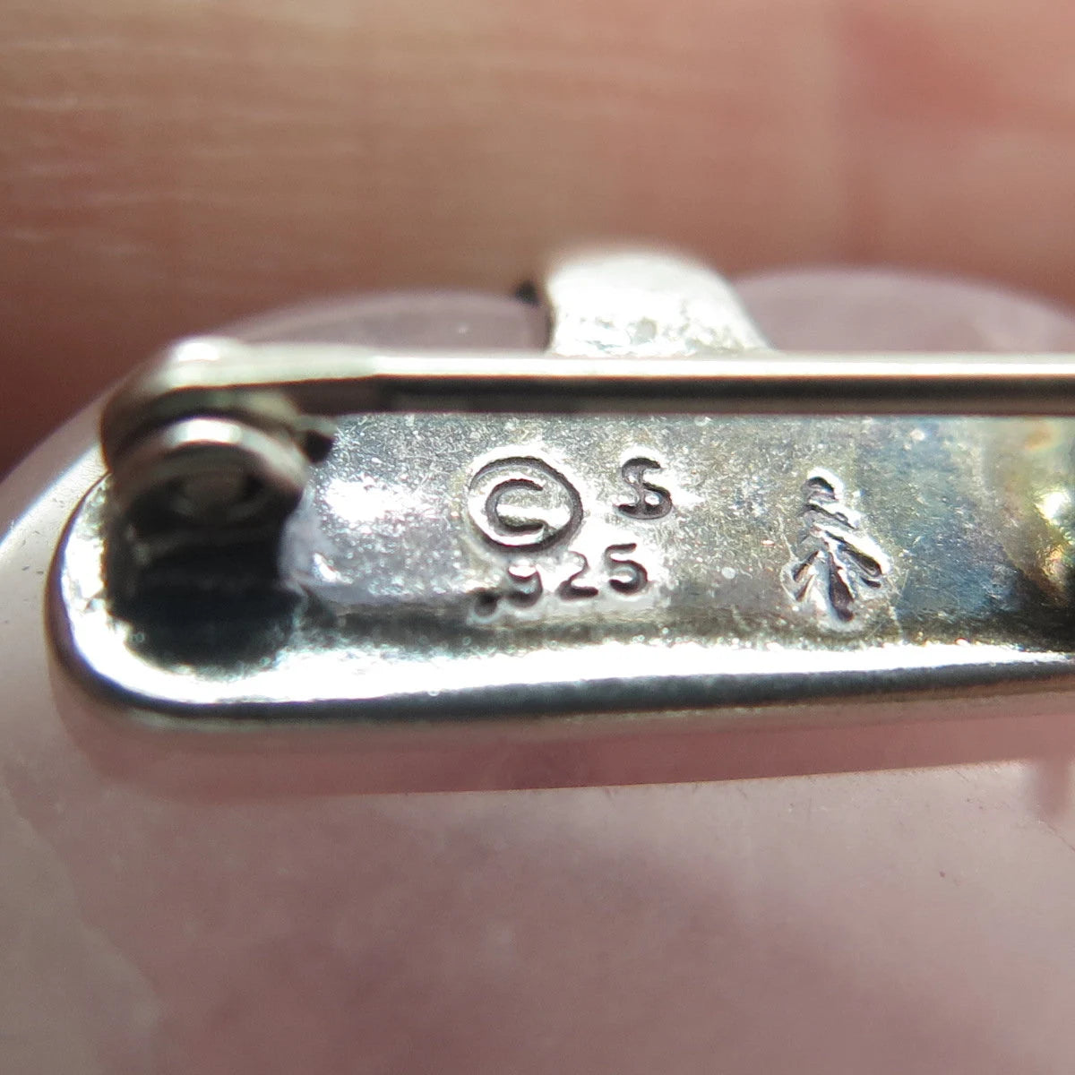 925 Sterling Silver Vintage Shube Real Rose Quartz Cancer Awareness Pin Brooch