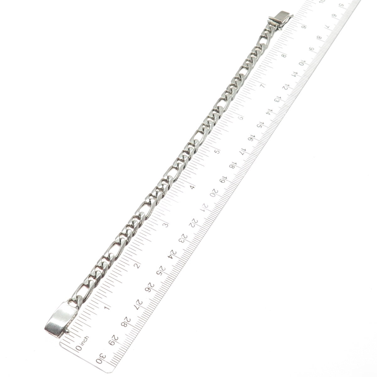 925 Sterling Silver Vintage Mexico Figaro Link Bracelet 8.5"