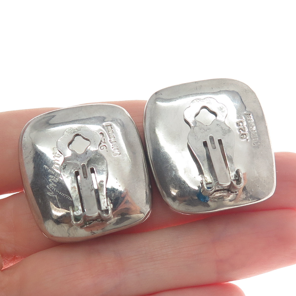 FREDERIC JEAN DUCLOS 925 Sterling Silver Vintage Modernist Clip On Earrings