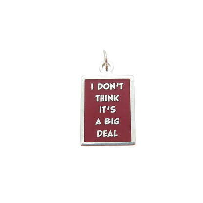 925 Sterling Red Enamel I Don't Think It's A Big Deal Minimalist Charm Pendant