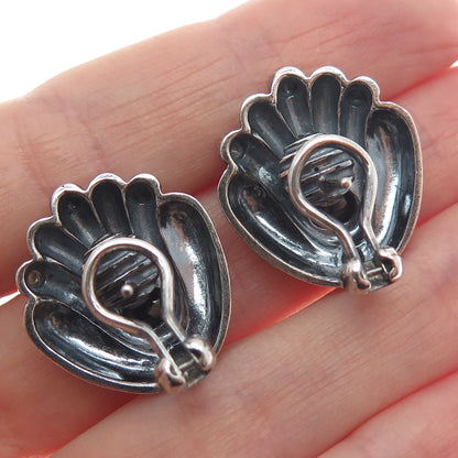 925 Sterling Silver Vintage Real Sapphire Modernist Oxidized Omega Back Earrings