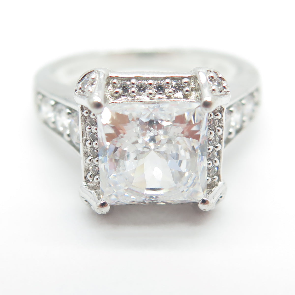 925 Sterling Silver Princess & Round-Cut C Z Engagement Ring Size 8