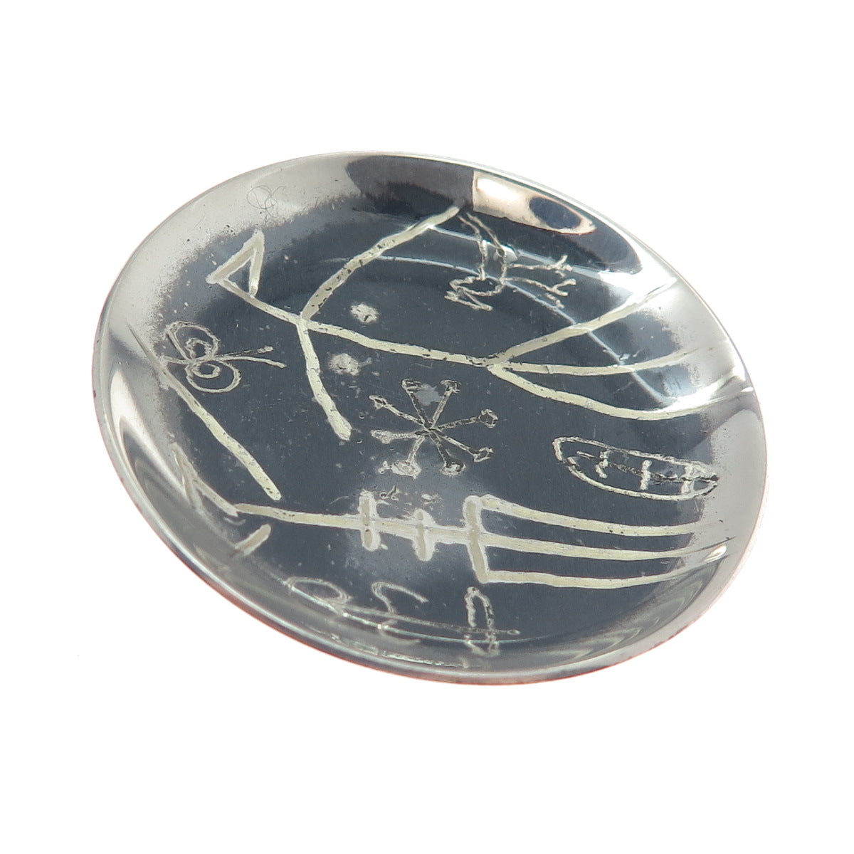 ED LEVIN 925 Sterling Silver Vintage Tribal Cave Painting Oxidized Pin Brooch