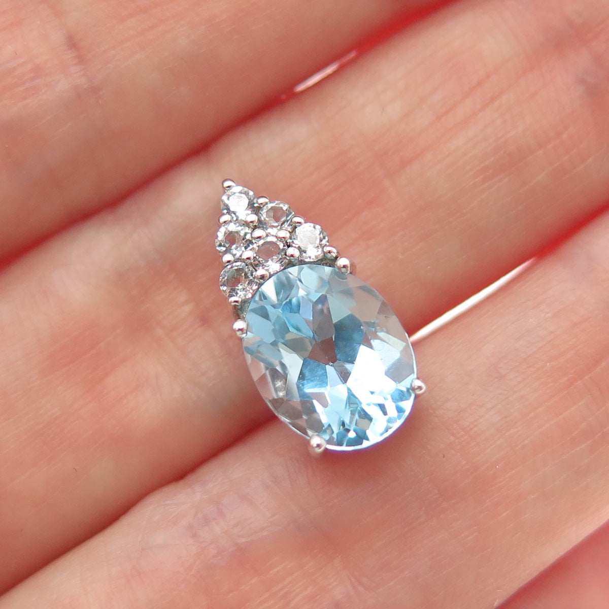 SAI 925 Sterling Silver Real Blue & White Topaz Minimalist Slide Charm Pendant