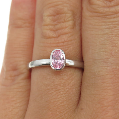 925 Sterling Silver Oval-Cut Pink C Z Ring Size 6.75