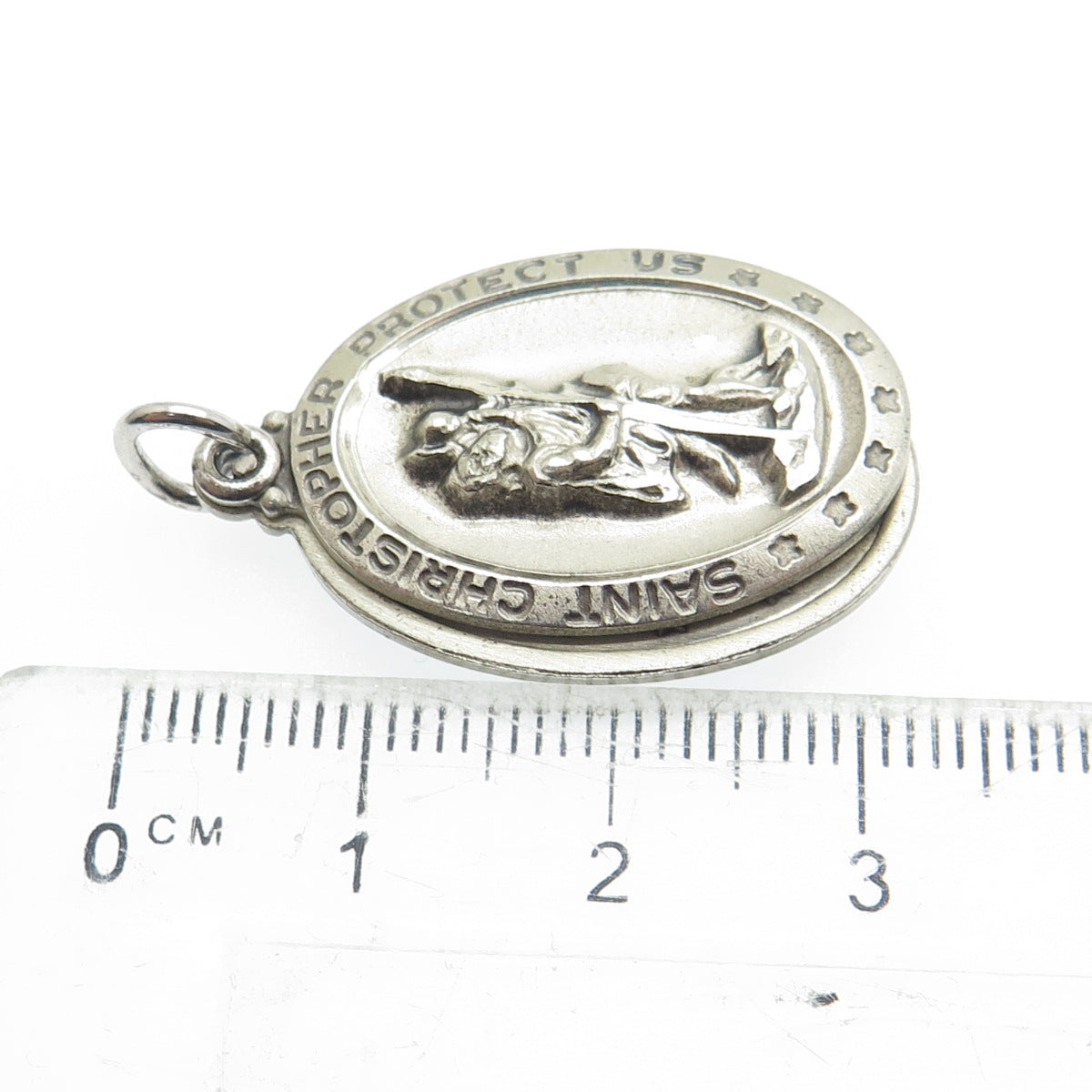 THEDA Sterling Silver Vintage St. Mary Miraculous Slide Medal Religious Pendant