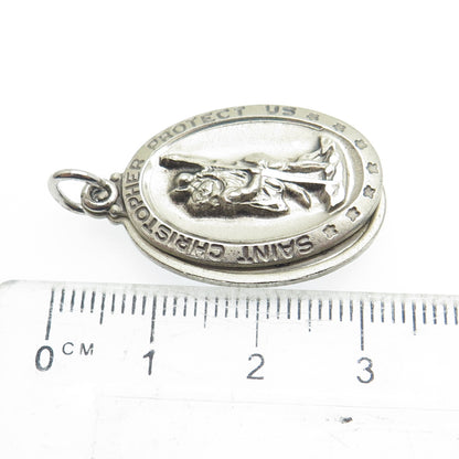 THEDA Sterling Silver Vintage St. Mary Miraculous Slide Medal Religious Pendant